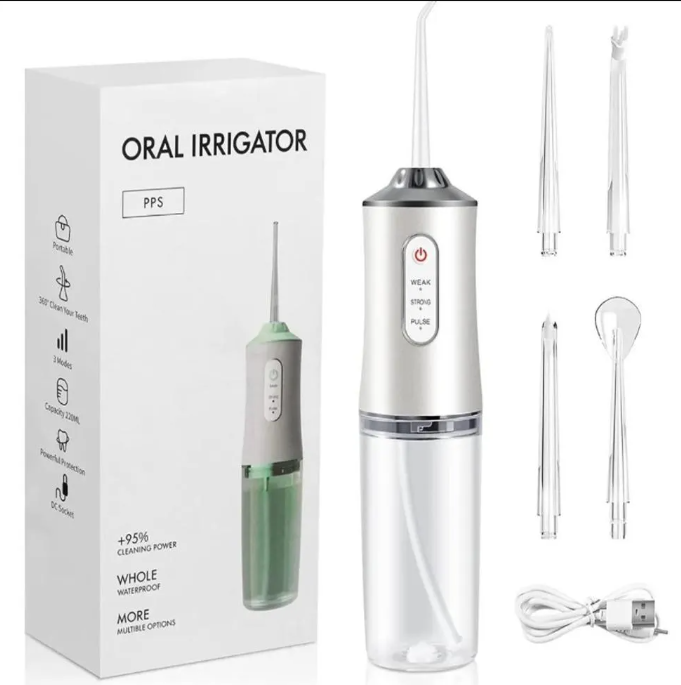 Irrigador Oral™ Dental Portátil Recargable USB 4 Boquillas Limpieza Profunda Encías y Dientes
